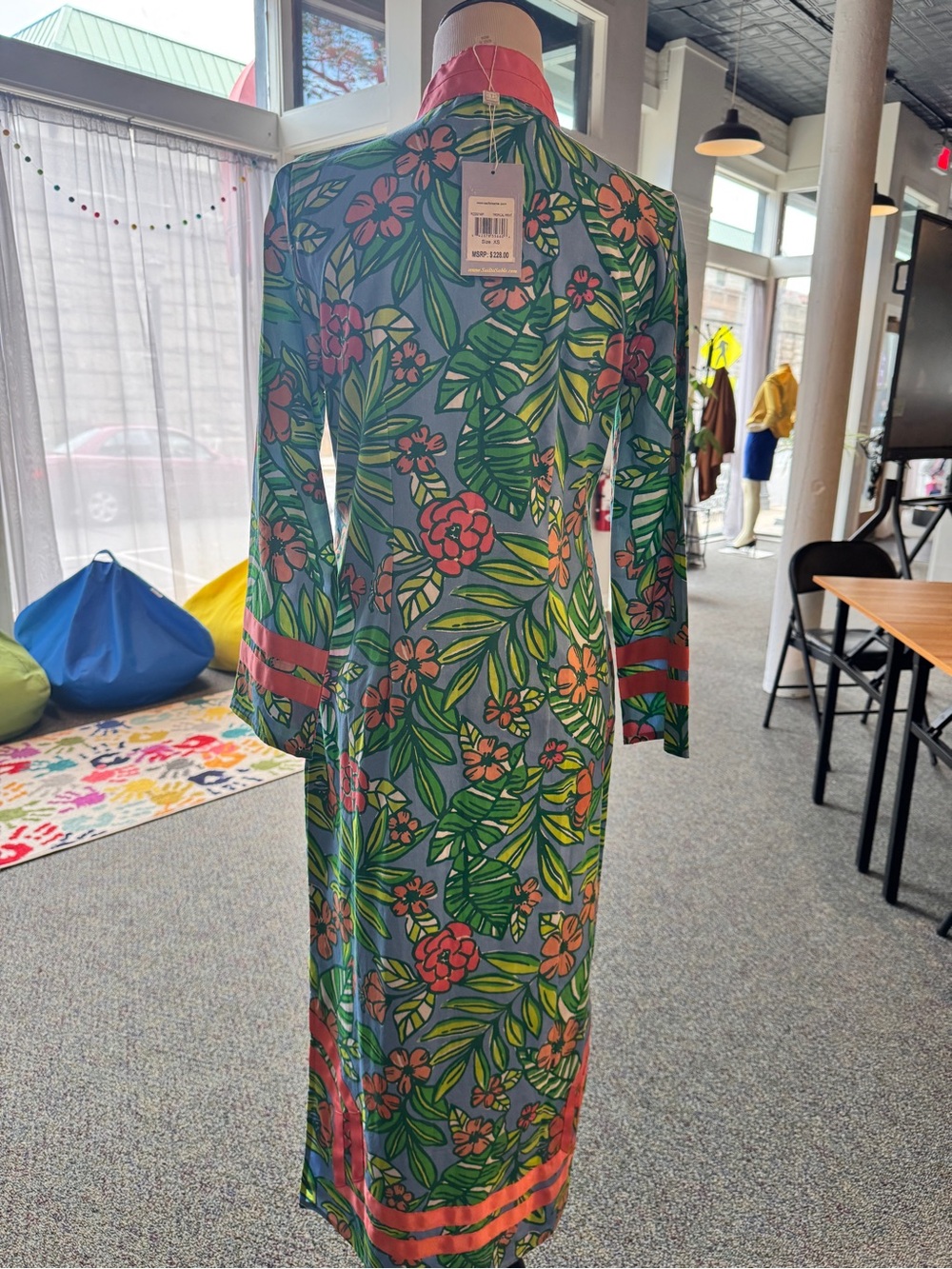 Sail to Sable Blue Tropical Floral Maxi Cover-Up with Pink Trim - Picture 5 of 5